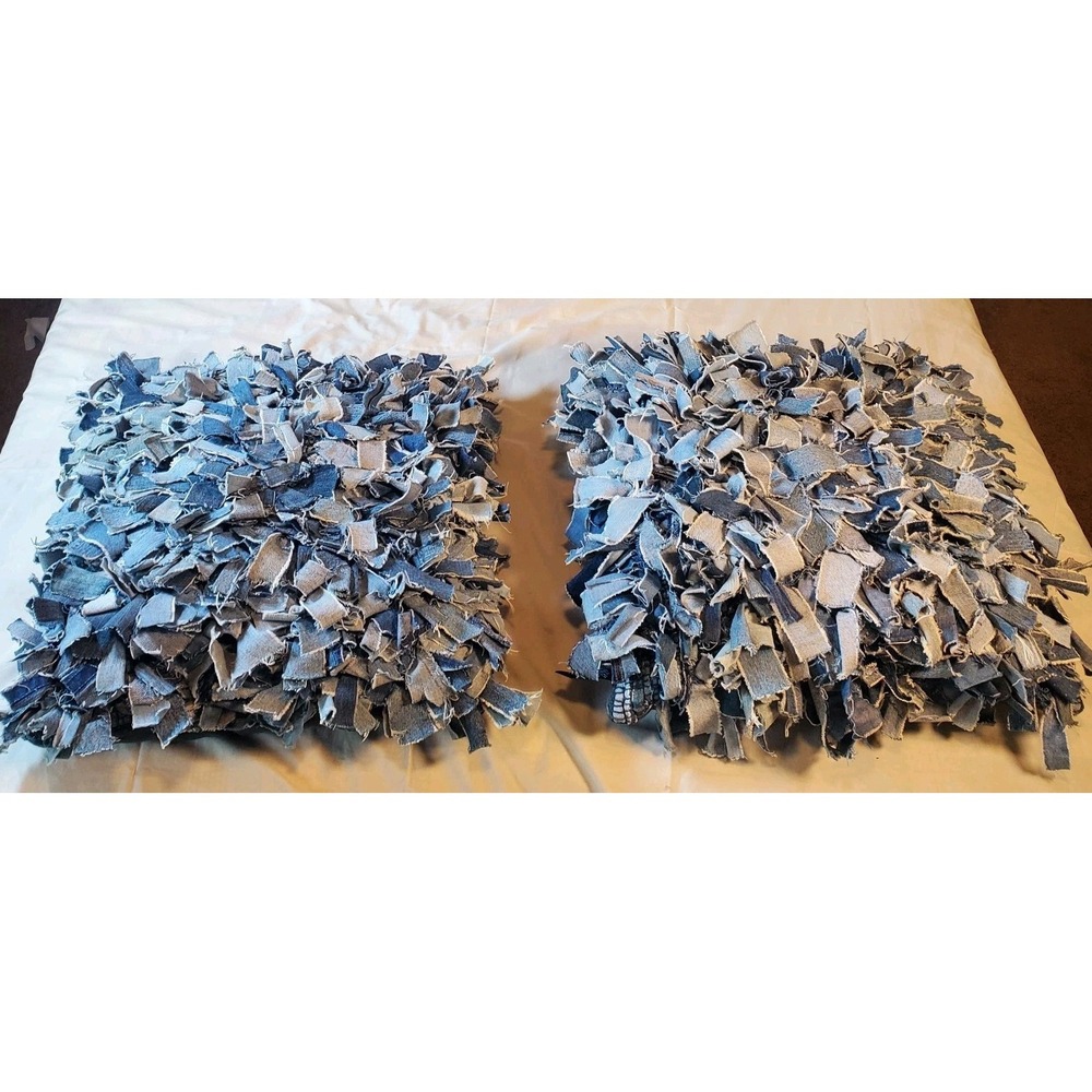 Newport Shabby Denim Decor Throw Pillows Blue Hues Cotton Euro 21x21 Heavy